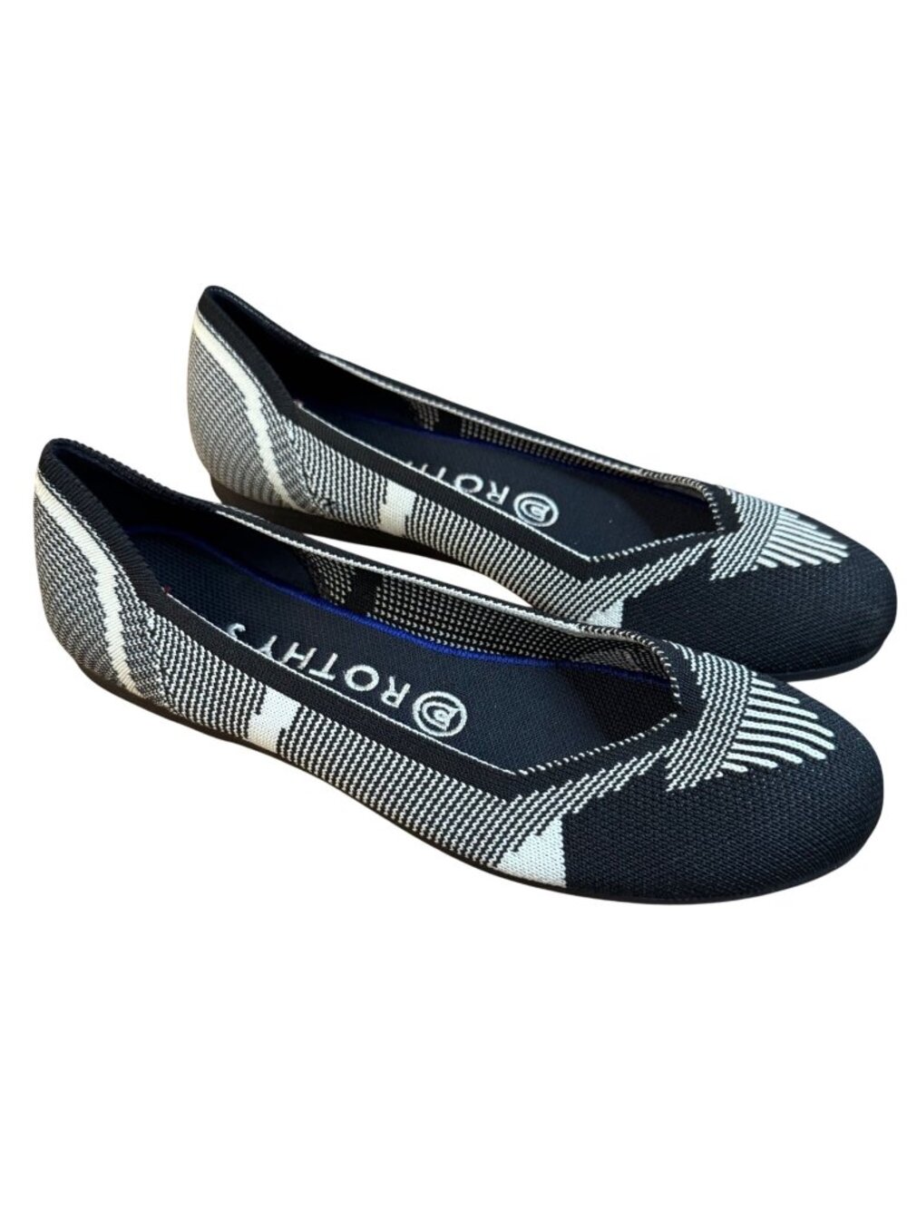 Rothy's The Flat Black White Geometric Captoe Round Toe Shoes Women's Sz 7 Flats
